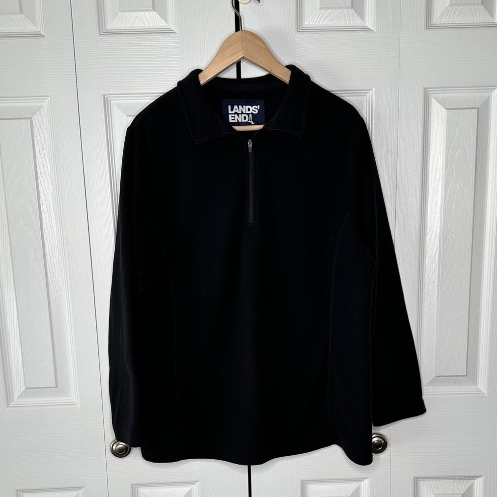 Lands' End Women’s XL Lightweight Fleece Quarter Zip Pullover Black EUC 16w-18w